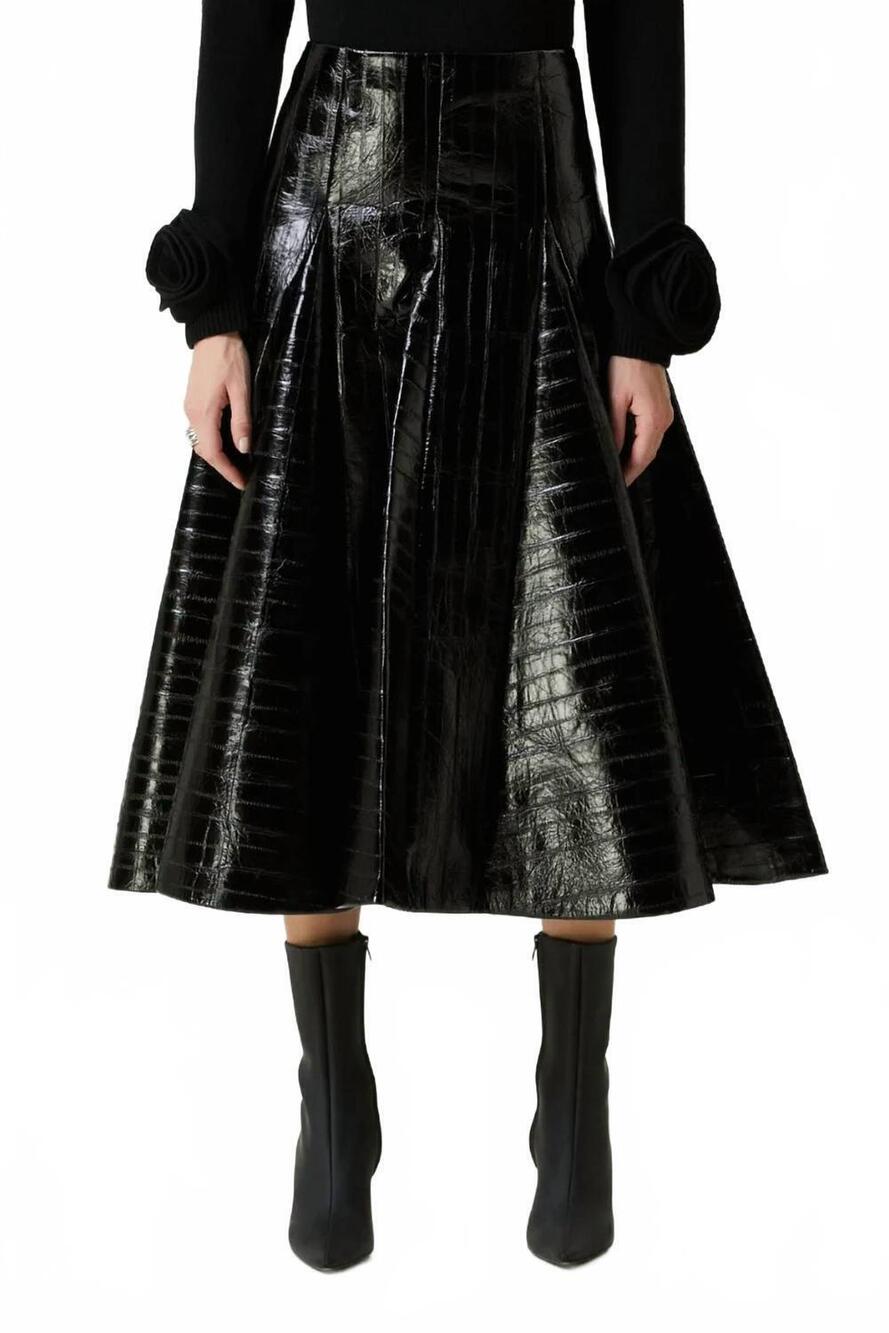 NEW VALENTINO GARAVANI leather midi skirt in black